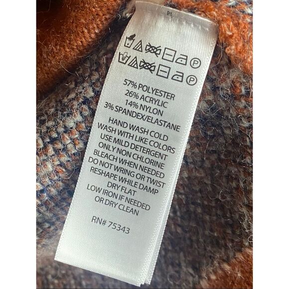 Tahari Aztec Cardigan Sweater Rust Navy Cream Geometric Open Front Women’s Mediu - Picture 6 of 6